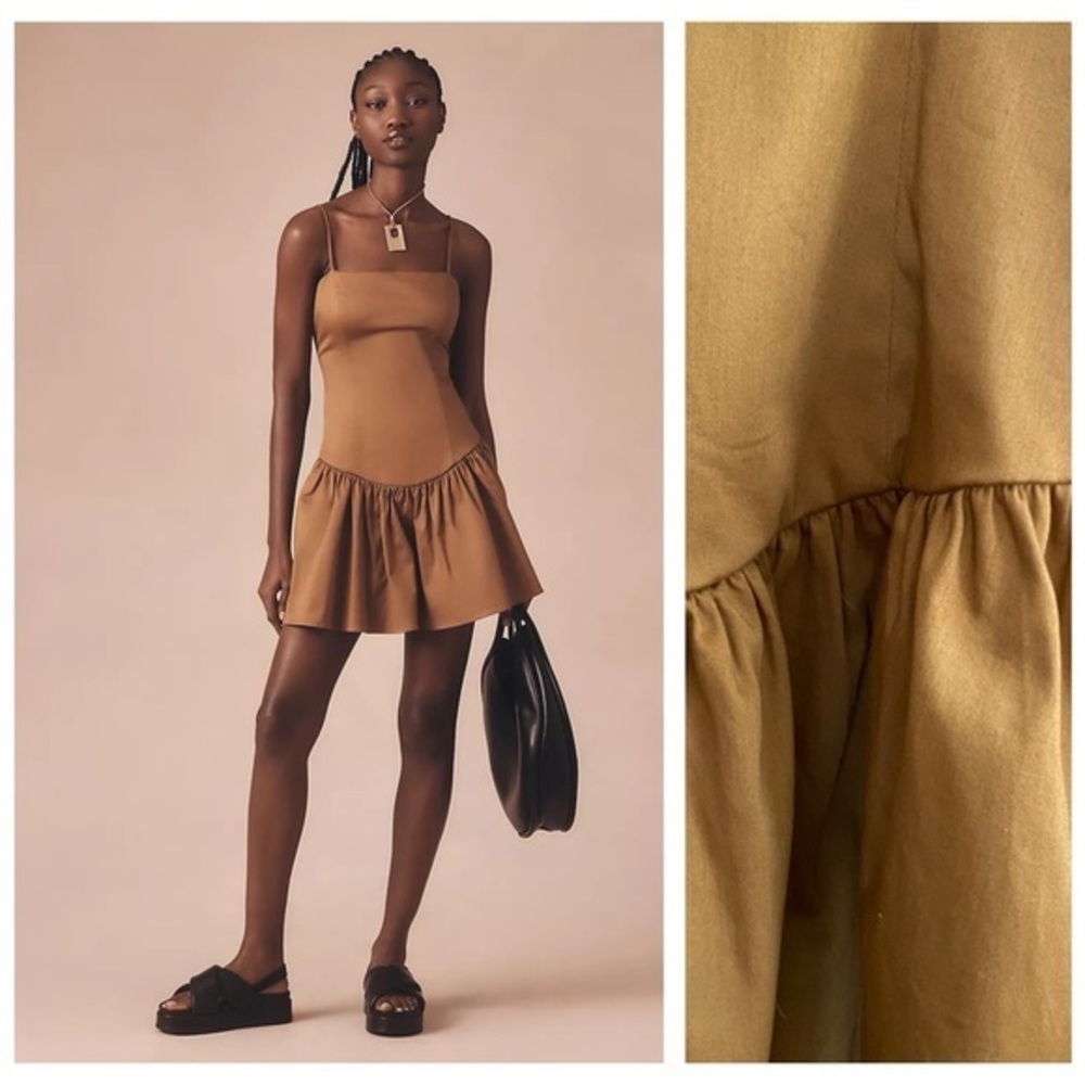 Anthropologie Maeve Drop Waist Mini Dress Mustard Brown Large
